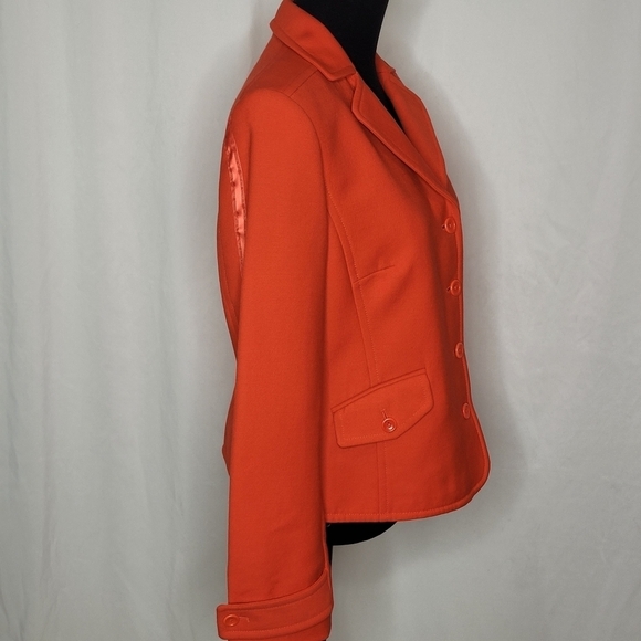 J Crew Red Poly / Wool Blend Button Front Cropped Blazer w/ Arm Stripe - Sz L/12 - Picture 3 of 16